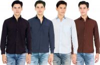Atmosphere Men's Solid Formal Black, Blue, Light Blue, Brown Shirt(Pack of 4)