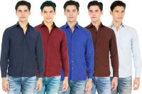Atmosphere Men's Solid Formal Blue, Maroon, Dark Blue, Brown, Light Blue Shirt(Pack of 5)