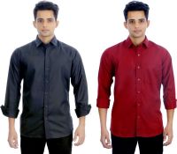 Atmosphere Men's Solid Formal Black, Maroon Shirt(Pack of 2)