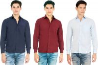 Atmosphere Men's Solid Formal Blue, Maroon, Light Blue Shirt(Pack of 3)