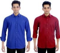 Atmosphere Men's Solid Formal Dark Blue, Maroon Shirt(Pack of 2)