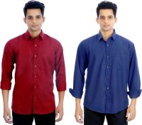 Atmosphere Men's Solid Formal Maroon, Blue Shirt(Pack of 2)