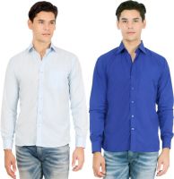 Atmosphere Men's Solid Formal Black, Blue Shirt(Pack of 2)