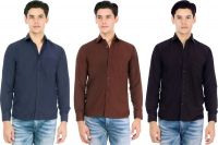 Atmosphere Men's Solid Formal Blue, Brown, Black Shirt(Pack of 3)