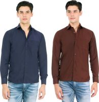 Atmosphere Men's Solid Formal White, Blue Shirt(Pack of 2)