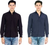 Atmosphere Men's Solid Formal Blue, Brown Shirt(Pack of 2)