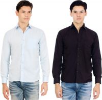 Atmosphere Men's Solid Formal Black, Light Blue Shirt(Pack of 2) Atmosphere Men's Solid Formal Black, Light Blue Shirt(Pack of 2)