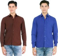 Atmosphere Men's Solid Formal Light Blue, Brown Shirt(Pack of 2)