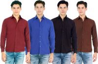 Atmosphere Men's Solid Formal Maroon, Dark Blue, Black, Brown Shirt(Pack of 4)