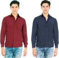 Atmosphere Men's Solid Formal White, Maroon Shirt(Pack of 2)