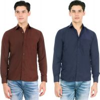 Atmosphere Men's Solid Formal Maroon, Light Blue Shirt(Pack of 2)