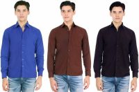 Atmosphere Men's Solid Formal Dark Blue, Brown, Black Shirt(Pack of 3)