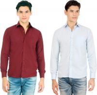 Atmosphere Men's Solid Formal Blue, Light Blue Shirt(Pack of 2)
