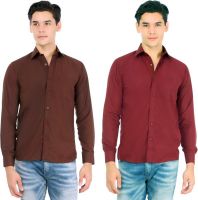 Atmosphere Men's Solid Formal Blue, Brown Shirt(Pack of 2)