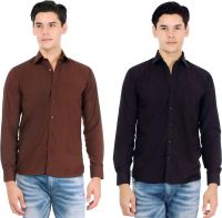 Atmosphere Men's Solid Formal Blue, Dark Blue Shirt(Pack of 2)