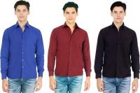 Atmosphere Men's Solid Formal Dark Blue, Maroon, Black Shirt(Pack of 3)