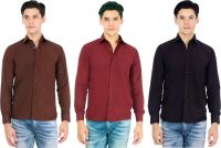 Atmosphere Men's Solid Formal Brown, Maroon, Black Shirt(Pack of 3)