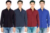 Atmosphere Men's Solid Formal Black, Blue, Maroon, Dark Blue Shirt(Pack of 4)