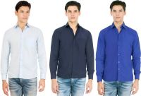 Atmosphere Men's Solid Formal Light Blue, Blue, Dark Blue Shirt(Pack of 3)