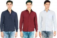Atmosphere Men's Solid Formal Blue, Maroon, Light Blue Shirt(Pack of 3)