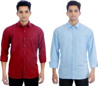 Atmosphere Men's Solid Formal Maroon, Light Blue Shirt(Pack of 2)