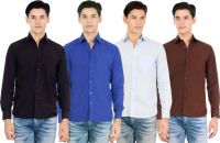 Atmosphere Men's Solid Formal Black, Dark Blue, Light Blue, Brown Shirt(Pack of 4)