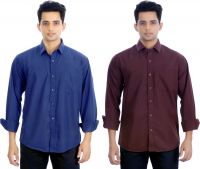 Atmosphere Men's Solid Formal Blue, Brown Shirt(Pack of 2)