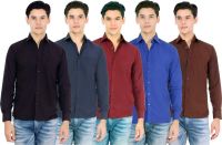 Atmosphere Men's Solid Formal Black, Blue, Maroon, Dark Blue, Brown Shirt(Pack of 5)