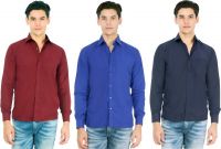 Atmosphere Men's Solid Formal Maroon, Dark Blue, Blue Shirt(Pack of 3)