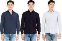 Atmosphere Men's Solid Formal Blue, Black, Light Blue Shirt(Pack of 3)