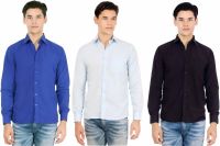 Atmosphere Men's Solid Formal Dark Blue, Light Blue, Black Shirt(Pack of 3)