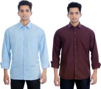 Atmosphere Men's Solid Formal Light Blue, Brown Shirt(Pack of 2)
