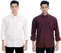Atmosphere Men's Solid Formal White, Brown Shirt(Pack of 2)