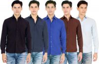 Atmosphere Men's Solid Formal Black, Blue, Dark Blue, Brown, Light Blue Shirt(Pack of 5)