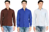 Atmosphere Men's Solid Formal Brown, Dark Blue, Light Blue Shirt(Pack of 3)