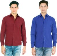 Atmosphere Men's Solid Formal White, Brown Shirt(Pack of 2)