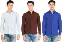 Atmosphere Men's Solid Formal Light Blue, Brown, Dark Blue Shirt(Pack of 3)