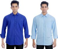 Atmosphere Men's Solid Formal Dark Blue, Light Blue Shirt(Pack of 2)