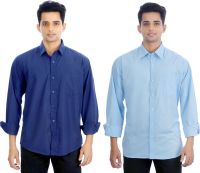 Atmosphere Men's Solid Formal Blue, Light Blue Shirt(Pack of 2)