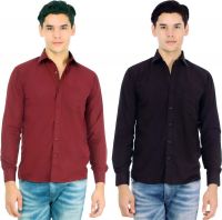 Atmosphere Men's Solid Formal White, Dark Blue Shirt(Pack of 2)
