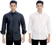 Atmosphere Men's Solid Formal Black, White Shirt(Pack of 2)