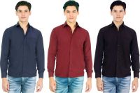 Atmosphere Men's Solid Formal Blue, Maroon, Black Shirt(Pack of 3)