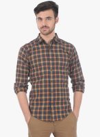 Basics Beige Checked Slim Fit Casual Shirt