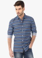 Basics Blue Striped Slim Fit Casual Shirt