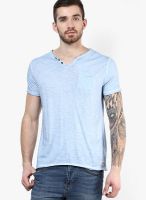 Breakbounce Blue Solid V Neck T-Shirts