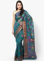 Bunkar Supernet Cotton Banarasi Fancy Rama Green Saree