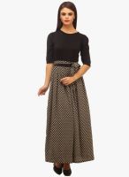 Cottinfab Black Colored Printed Maxi Dress With Belt