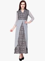 Cottinfab Grey Colored Printed Maxi Dress