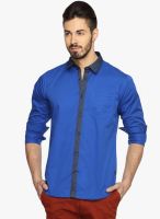 DERBY JEANS COMMUNITY Blue Solid Slim Fit Casual Shirt