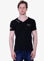 Duke Black Printed V Neck T-Shirt